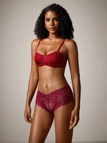 DreamPoppy 3pcs Women's Solid Color Lace Patchwork Sexy Push Up Bra, Lift And Support Small Bust - Multicolor - View 5