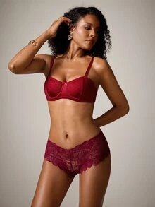 DreamPoppy 3pcs Women's Solid Color Lace Patchwork Sexy Push Up Bra, Lift And Support Small Bust - Multicolor - View 4