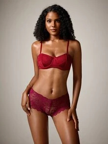 DreamPoppy 3pcs Women's Solid Color Lace Patchwork Sexy Push Up Bra, Lift And Support Small Bust - Multicolor - View 3