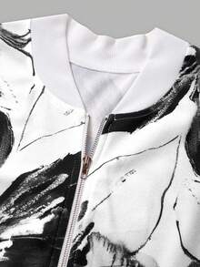 EMERY ROSE Women's Floral Print Long Sleeve Zipper Collar Baseball Jacket Fall Winter Cloth For Women - Black and White - View 7