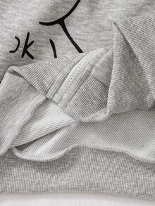 SHEIN 青少年女孩純色熊圖案連帽長袖衛衣 秋季服飾 假日穿搭 校園淺灰色休閒街頭風可愛日系 - 灰色 - 查看 7