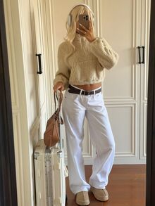 CovetEZ 女款素色保暖內裡休閒百搭日常穿著長袖半拉鍊運動衫 米色 秋季旅行用 - 白色 - 查看 3