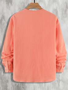 Manfinity Homme Men Solid Button Up Long Sleeve Shirt, Fall, Holiday - Coral Orange - View 2