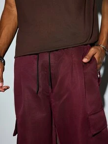 Modcrash Men's Loose Cargo Pants, Large Pocket Design, Casual Daily Wear Trousers - Burgundy - View 7