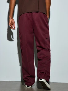 Modcrash Men's Loose Cargo Pants, Large Pocket Design, Casual Daily Wear Trousers - Burgundy - View 2