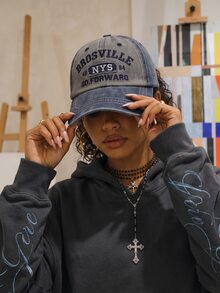 Rovax 女士洗水丹寧棒球帽，復古字母刺繡，遮陽帽，戶外活動和日常穿著，春夏新款 - 彩色 - 查看 14