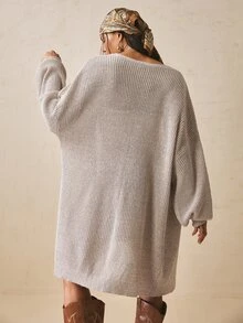 Freevana Women's Casual Soft Form Slouchy Stylelight Blue Color Open Front Long Sleeve Knit Cardigan-Loose Multi-Functional Sweater Autumn Formal Homewear - Apricot - View 13