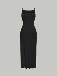 Skyraze Backless Bodycon Spaghetti Strap Dress - Black - View 4