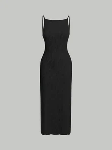 Skyraze Backless Bodycon Spaghetti Strap Dress - Black - View 5