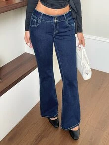 Rivivi High Waist Flare Leg Jeans,Fall/Winter,Women Oktoberfest Outfit - Blue - View 8