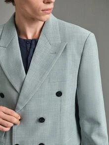 Calmiston Men's Sage Green Double Breasted Suit,Summer Elegant Formal 2 Pieces Set,Tailored Fit Linen Blend Textured Blazer & Pants For Wedding & Ceremony - Baby Blue - View 2