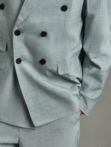 Calmiston Men's Sage Green Double Breasted Suit,Summer Elegant Formal 2 Pieces Set,Tailored Fit Linen Blend Textured Blazer & Pants For Wedding & Ceremony - Baby Blue - View 7