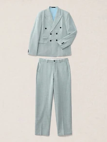 Calmiston Men's Sage Green Double Breasted Suit,Summer Elegant Formal 2 Pieces Set,Tailored Fit Linen Blend Textured Blazer & Pants For Wedding & Ceremony - Baby Blue - View 11