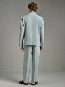Calmiston Men's Sage Green Double Breasted Suit,Summer Elegant Formal 2 Pieces Set,Tailored Fit Linen Blend Textured Blazer & Pants For Wedding & Ceremony - Baby Blue - View 3