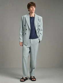 Calmiston Men's Sage Green Double Breasted Suit,Summer Elegant Formal 2 Pieces Set,Tailored Fit Linen Blend Textured Blazer & Pants For Wedding & Ceremony - Baby Blue - View 8