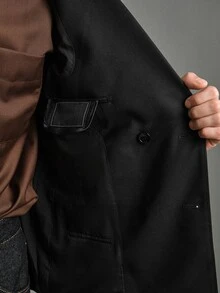 Calmiston Men's Business Casual Peak Collar Metal Double-Breasted Slim Fit Double Breasted Blazer, Formal - Black - View 7