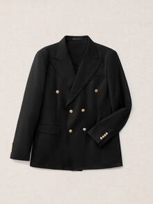 Calmiston Men's Business Casual Peak Collar Metal Double-Breasted Slim Fit Double Breasted Blazer, Formal - Black - View 14