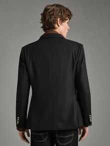 Calmiston Men's Business Casual Peak Collar Metal Double-Breasted Slim Fit Double Breasted Blazer, Formal - Black - View 11