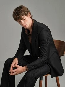 Calmiston Men's Business Casual Peak Collar Metal Double-Breasted Slim Fit Double Breasted Blazer, Formal - Black - View 13