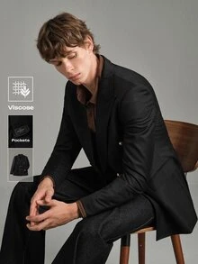 Calmiston Men's Business Casual Peak Collar Metal Double-Breasted Slim Fit Double Breasted Blazer, Formal - Black - View 1
