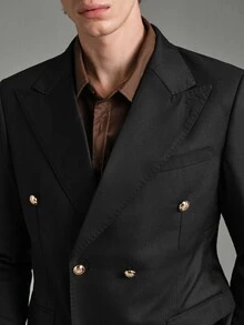 Calmiston Men's Business Casual Peak Collar Metal Double-Breasted Slim Fit Double Breasted Blazer, Formal - Black - View 6