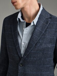 Calmiston 男士 1件格紋單排扣西裝外套 & 1件正式西裝長褲，老錢風，儀式感 - 藏蓝色 - 查看 8