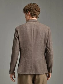 Calmiston Jaket Jas Kasual Pria Kerah Berkerah Tunggal - Coklat - View 11