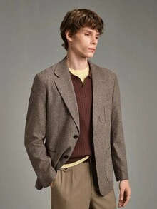 Calmiston Jaket Jas Kasual Pria Kerah Berkerah Tunggal - Coklat - View 13