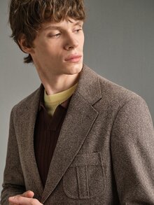 Calmiston Jaket Jas Kasual Pria Kerah Berkerah Tunggal - Coklat - View 8