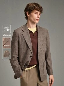 Calmiston Jaket Jas Kasual Pria Kerah Berkerah Tunggal - Coklat - View 1
