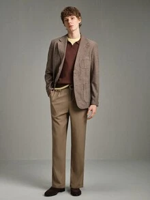 Calmiston Jaket Jas Kasual Pria Kerah Berkerah Tunggal - Coklat - View 9