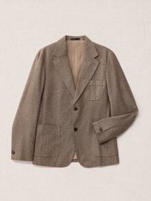 Calmiston Jaket Jas Kasual Pria Kerah Berkerah Tunggal - Coklat - View 14