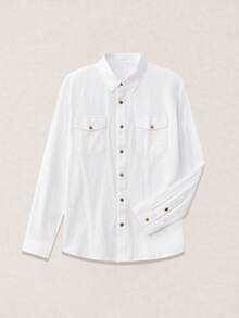 Calmiston Men's Single-Breasted Casual Loose White Shirt With Double Pockets Men Shirts Pocket Button Up Two Long Sleeve For Beach Men,Fall - White - View 11