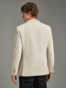 Calmiston Men's Versatile Lapel Neck Long Sleeve Double-Breasted Corduroy Blazer, Formal - White - View 3