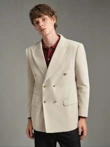 Calmiston Men's Versatile Lapel Neck Long Sleeve Double-Breasted Corduroy Blazer, Formal - White - View 12