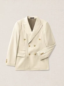 Calmiston Men's Versatile Lapel Neck Long Sleeve Double-Breasted Corduroy Blazer, Formal - White - View 14