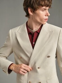 Calmiston Men's Versatile Lapel Neck Long Sleeve Double-Breasted Corduroy Blazer, Formal - White - View 11