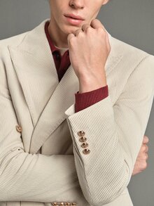 Calmiston Men's Versatile Lapel Neck Long Sleeve Double-Breasted Corduroy Blazer, Formal - White - View 10