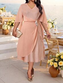 Fleurora 春夏秋冬優雅派對洗禮賓客晚宴正式婚禮婚禮雞尾酒會音樂會嬰兒粉秋季婚禮 - 香檳色 - 查看 8