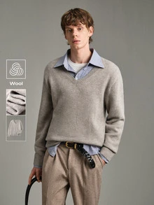 Calmiston Men's Casual Versatile Sweater, Autumn/Winter - Khaki - View 2