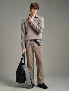 Calmiston Men's Casual Versatile Sweater, Autumn/Winter - Khaki - View 6