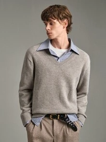 Calmiston Men's Casual Versatile Sweater, Autumn/Winter - Khaki - View 9
