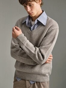 Calmiston Men's Casual Versatile Sweater, Autumn/Winter - Khaki - View 4