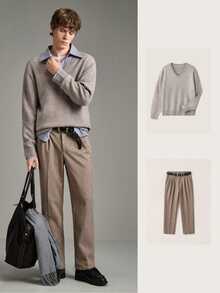 Calmiston Men's Casual Versatile Sweater, Autumn/Winter - Khaki - View 8