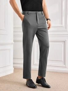 Officeau Men's Dark Grey Straight Leg Suit Pants, For Formal Business/Office, Gift For Father/Husband - Dark Grey - View 5