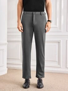 Officeau Men's Dark Grey Straight Leg Suit Pants, For Formal Business/Office, Gift For Father/Husband - Dark Grey - View 4