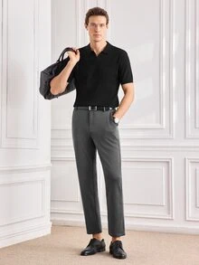 Officeau Men's Dark Grey Straight Leg Suit Pants, For Formal Business/Office, Gift For Father/Husband - Dark Grey - View 3