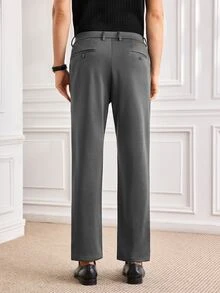 Officeau Men's Dark Grey Straight Leg Suit Pants, For Formal Business/Office, Gift For Father/Husband - Dark Grey - View 2