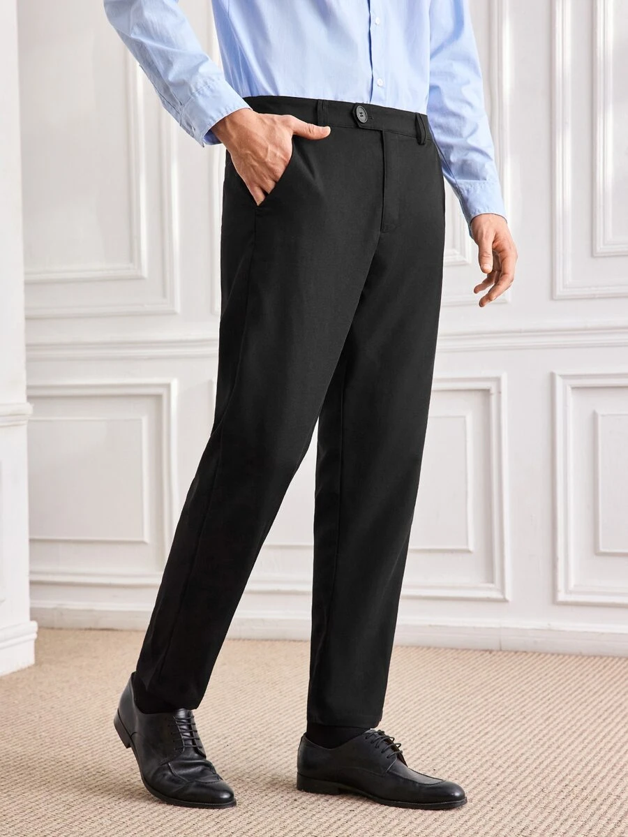 Officeau Men's Vintage Coin Pattern Lightweight Solid Color Casual Pants, Suitable For Spring/Summer Commuting - Black - View 1