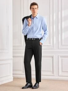 Officeau Men's Vintage Coin Pattern Lightweight Solid Color Casual Pants, Suitable For Spring/Summer Commuting - Black - View 3